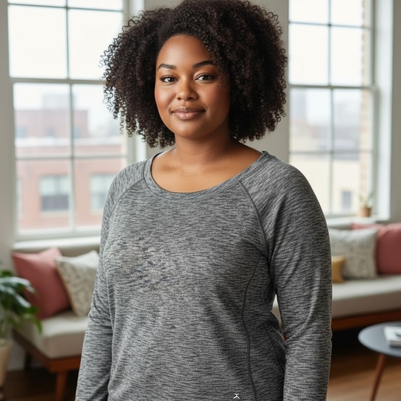 Danskin Extra Large Cotton Knit Scoop Neck LS Sweater Pockets - Picture 3 of 9